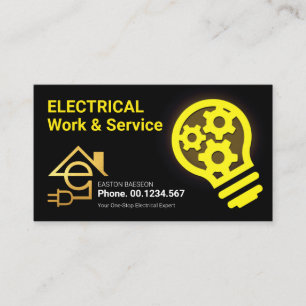 Yellow Sprocket Bulb Letter-E Electrician Business Card