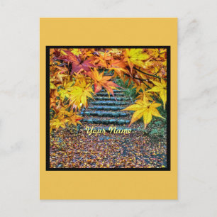 Yellow Square Photo Fall Template Autumn Leaves Postcard