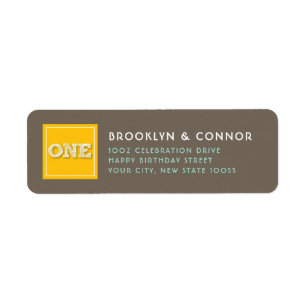 Yellow Square Sketch ONE Twins Birthday Party Label