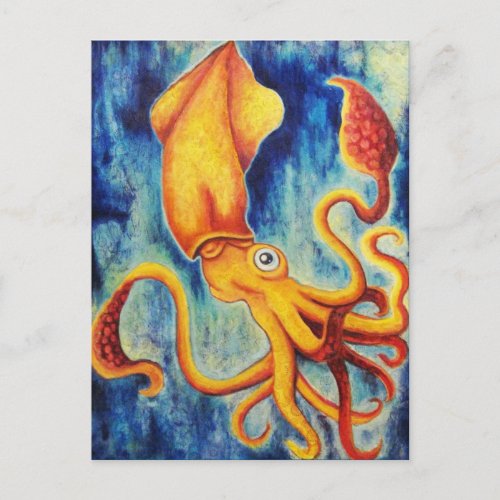 Yellow Squid Floating in Ultramarine Ocean Postcard