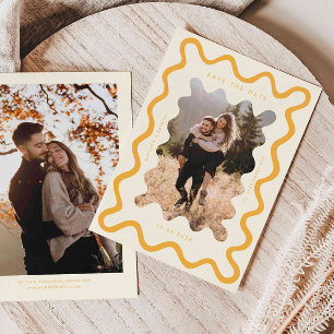 Yellow Squiggly Wavy Frame Wedding Save The Date