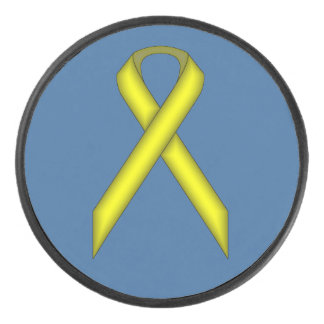 Yellow Standard Ribbon by Kenneth Yoncich Hockey Puck