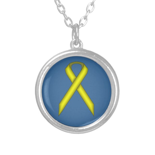 Yellow Standard Ribbon by Kenneth Yoncich Silver Plated Necklace (Front)