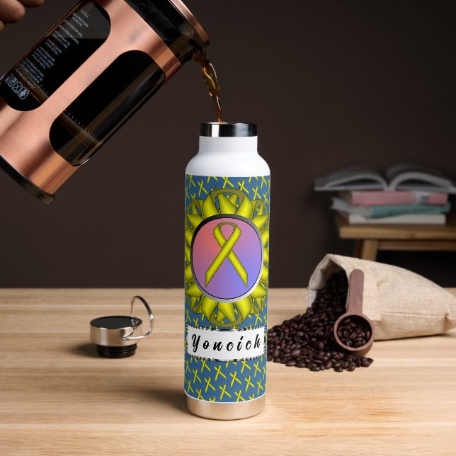Yellow Standard Ribbon by Kenneth Yoncich Water Bottle (Coffee)