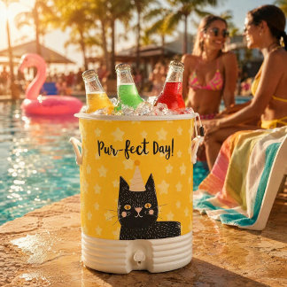 Yellow Star Black Cat Perfect Day Party Beverage Cooler