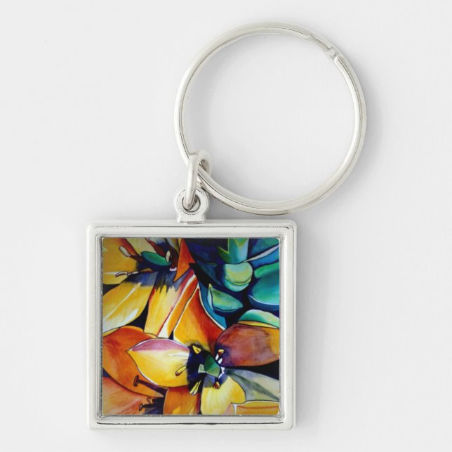Yellow Star of Bethlehem flower watercolor art Keychain (Front)