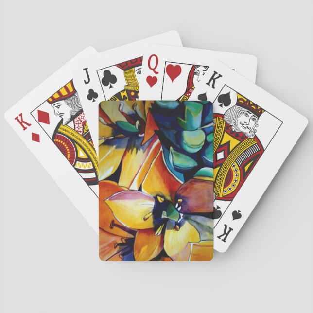 Yellow Star of Bethlehem flower watercolor art Poker Cards (Back)