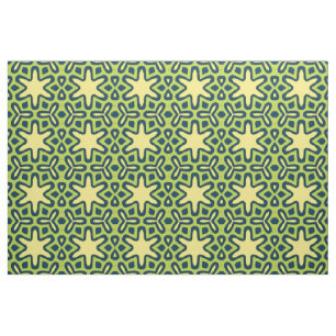 Yellow Star on Green Background Fabric