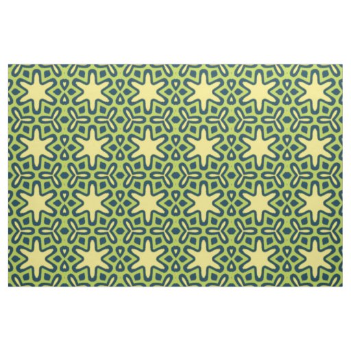 Yellow Star on Green Background Fabric