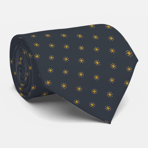 Yellow Star on Navy Blue Night Sky Pattern Neck Tie