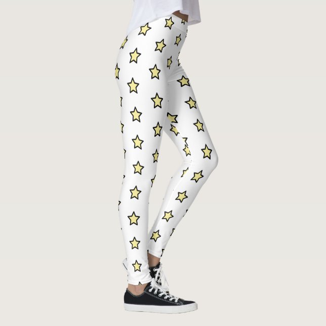 Yellow Star Pattern Minimalist Geometric Repeat  Leggings (Right)