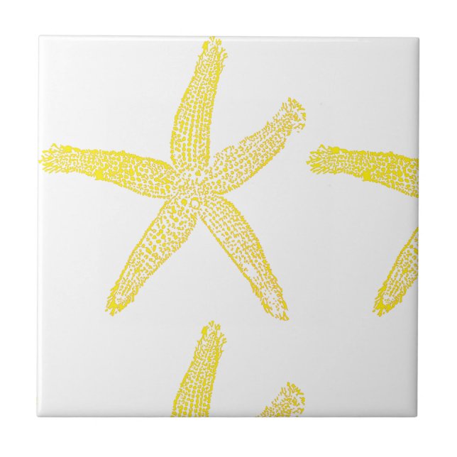 Yellow Starfish Beach White Colorful Bright Gift  Ceramic Tile (Front)