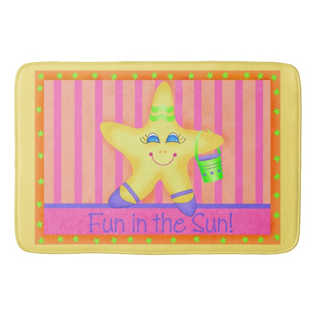 Yellow Starfish Fun in Sun Beach Custom Mat (Front)
