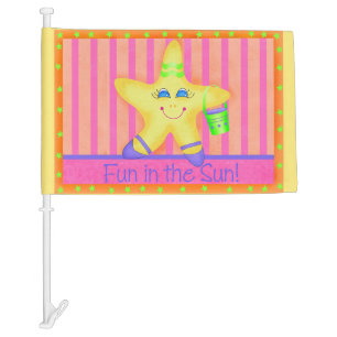 Yellow Starfish Fun in the Sun Beach Custom Car Flag