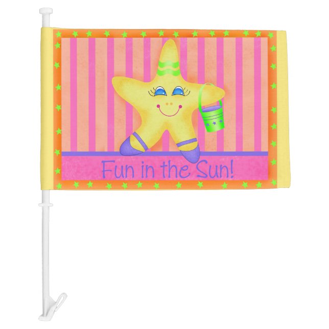 Yellow Starfish Fun in the Sun Beach Custom Car Flag (Front)