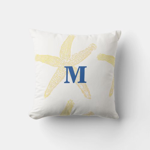 Yellow Starfish Monogram Initial Custom Cute Beach Outdoor Pillow