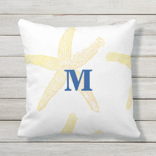 Yellow Starfish Monogram Initial Custom Cute Beach Outdoor Pillow