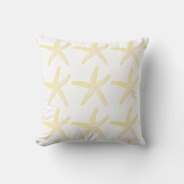 Yellow Starfish Pattern White Beach Decor Favor Throw Pillow (Front)