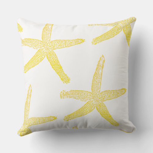 Yellow Starfish Pattern White Beach Decor Gift Throw Pillow