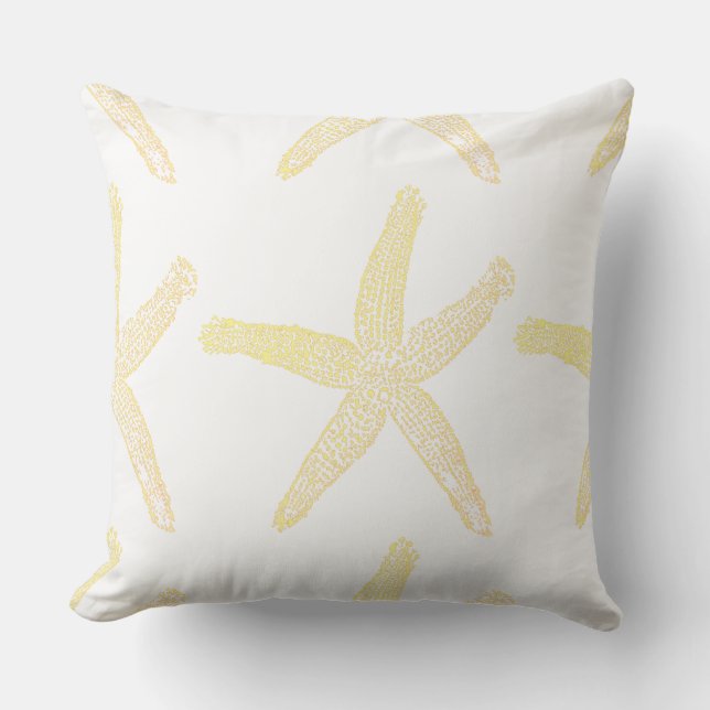Yellow Starfish Sea Stars Pattern Nautical Beach Outdoor Pillow (Front)