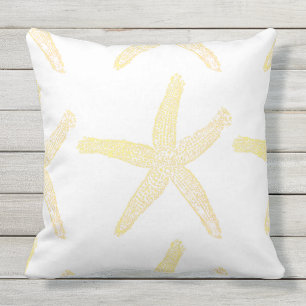Yellow Starfish Sea Stars Pattern Nautical Beach Outdoor Pillow