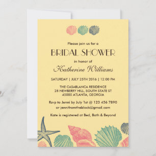 Yellow Starfish Seashells Bridal Shower Invitation