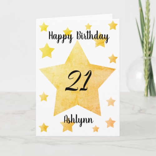Yellow Stars 21st Birthday Card