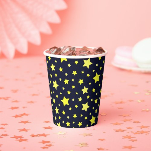 Yellow Stars and Dark Blue Pattern Paper Cups