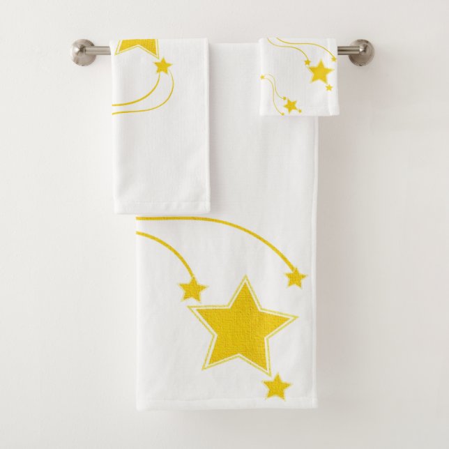 Yellow Stars Bathroom Towel Sets (Insitu)
