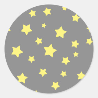 Yellow Stars Gray Pattern Classic Round Sticker