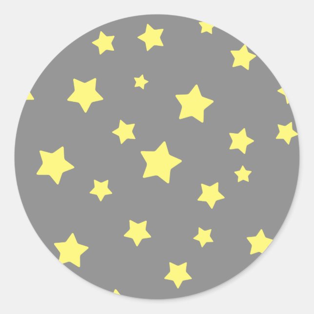 Yellow Stars Gray Pattern Classic Round Sticker (Front)