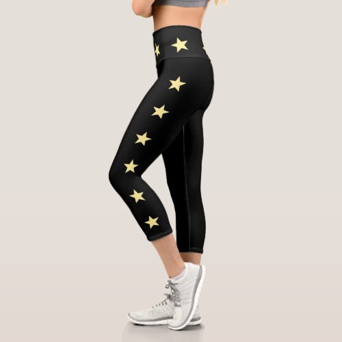 Yellow Stars High Waisted Capris Leggings