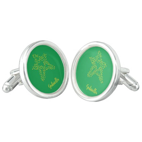 Yellow stars in star on green cufflinks