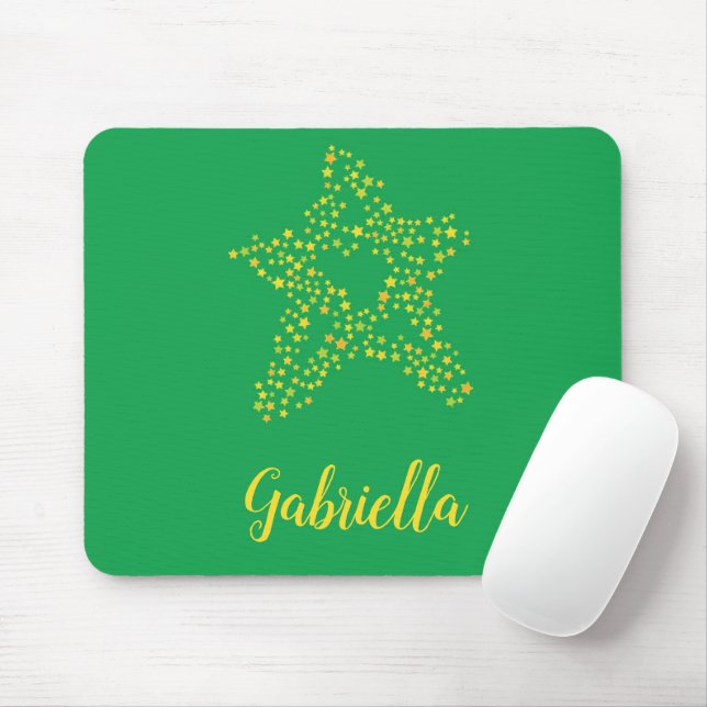 Yellow stars in star on green mouse pad (With Mouse)