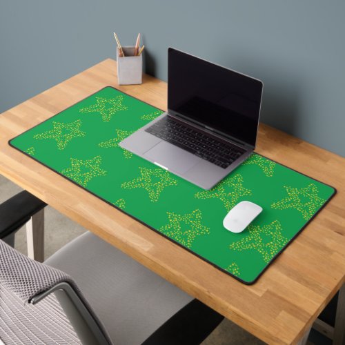 Yellow stars in star shapes green desk mat