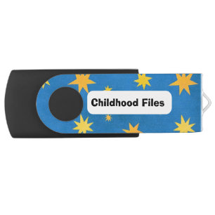 Yellow Stars on Blue Personalized "Childhood Files Flash Drive