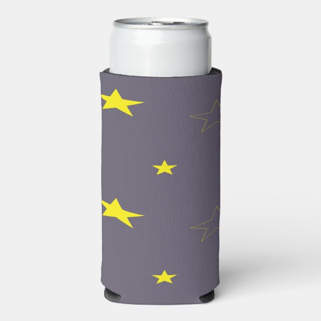 Yellow stars on charcoal color seltzer can cooler (Seltzer Front)
