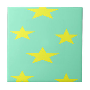 Yellow stars on turquoise ceramic tile