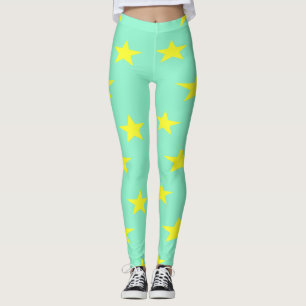Yellow stars on turquoise leggings