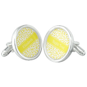 Yellow Stars White BG, Yellow Name Monogram Cufflinks