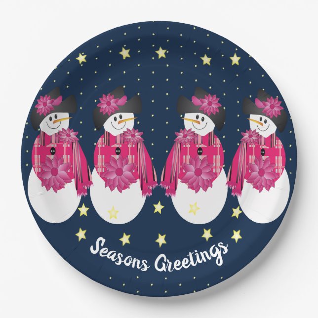 Yellow Stars With Navy Blue and Pink Paper Plates (Front)