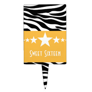 Yellow Stars Zebra Print Sweet 16 Cake Pick
