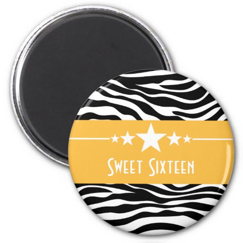 Yellow Stars Zebra Print Sweet 16 Magnet