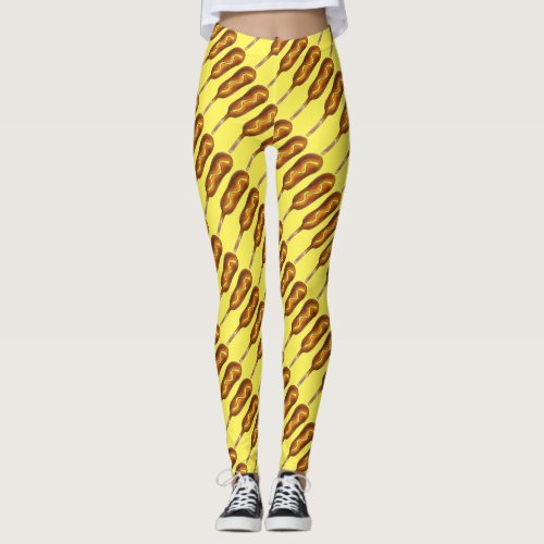 Yellow State Fair Corn Dog Corndog Mustard Hot Dog Leggings