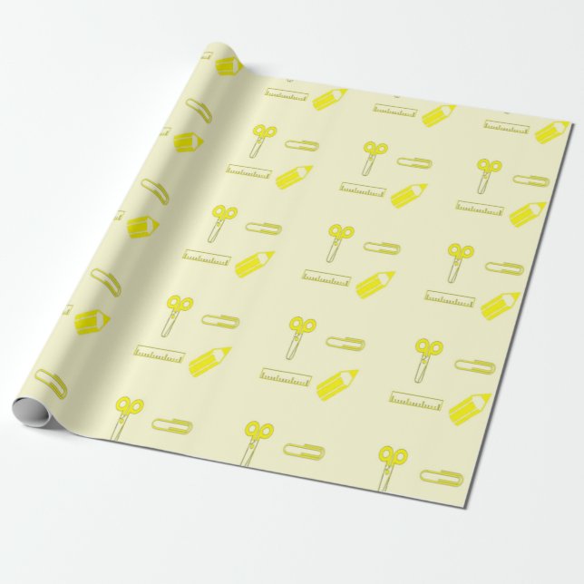 Yellow stationery pattern wrapping paper (Unrolled)