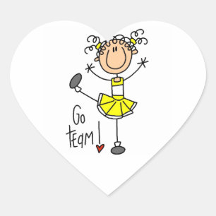 Yellow Stick Figure Cheerleader T-shirts and Gifts Heart Sticker