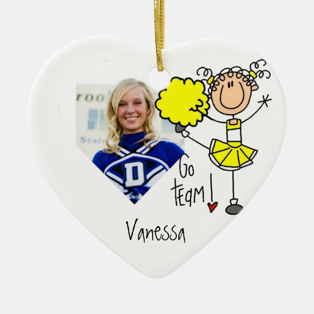 Yellow Stick Figure Cheerleading Ornament (Front)
