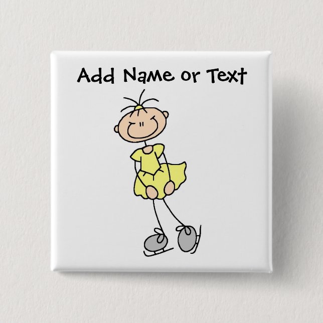 Yellow Stick Figure Ice Skater Button (Front)