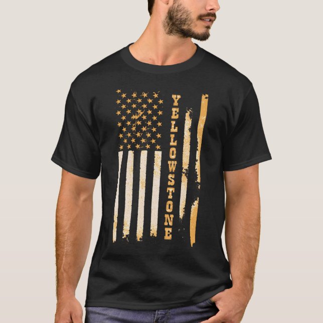 Yellow Stone Classic Fit Black 	 With Flag Design  T-Shirt (Front)