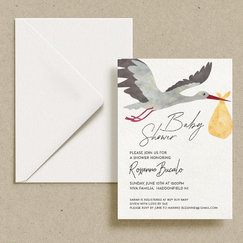  Yellow Stork Baby Shower Invitation